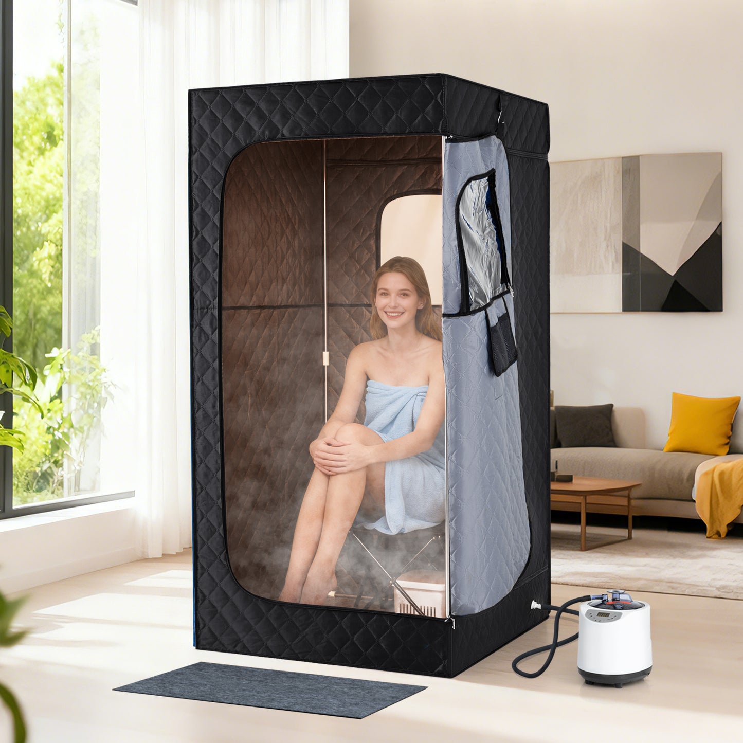 Portable Steam Sauna Box with 1200W Steamer & Chair