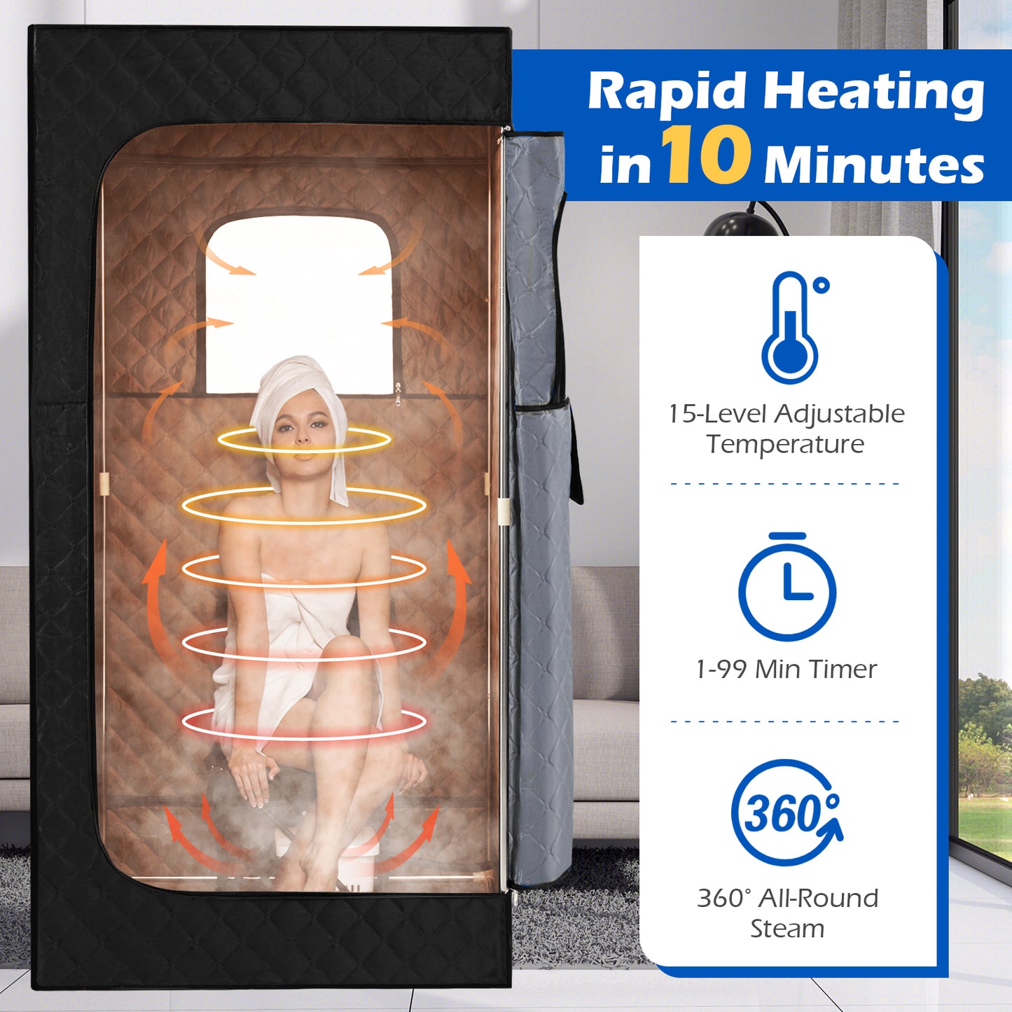 Portable Steam Sauna Box with 1200W Steamer & Chair