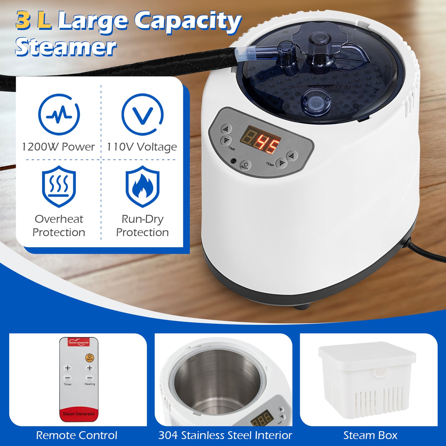Portable Steam Sauna Box with 1200W Steamer & Chair