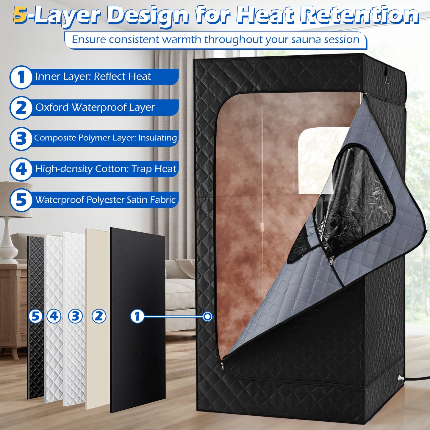 Portable Steam Sauna Box with 1200W Steamer & Chair