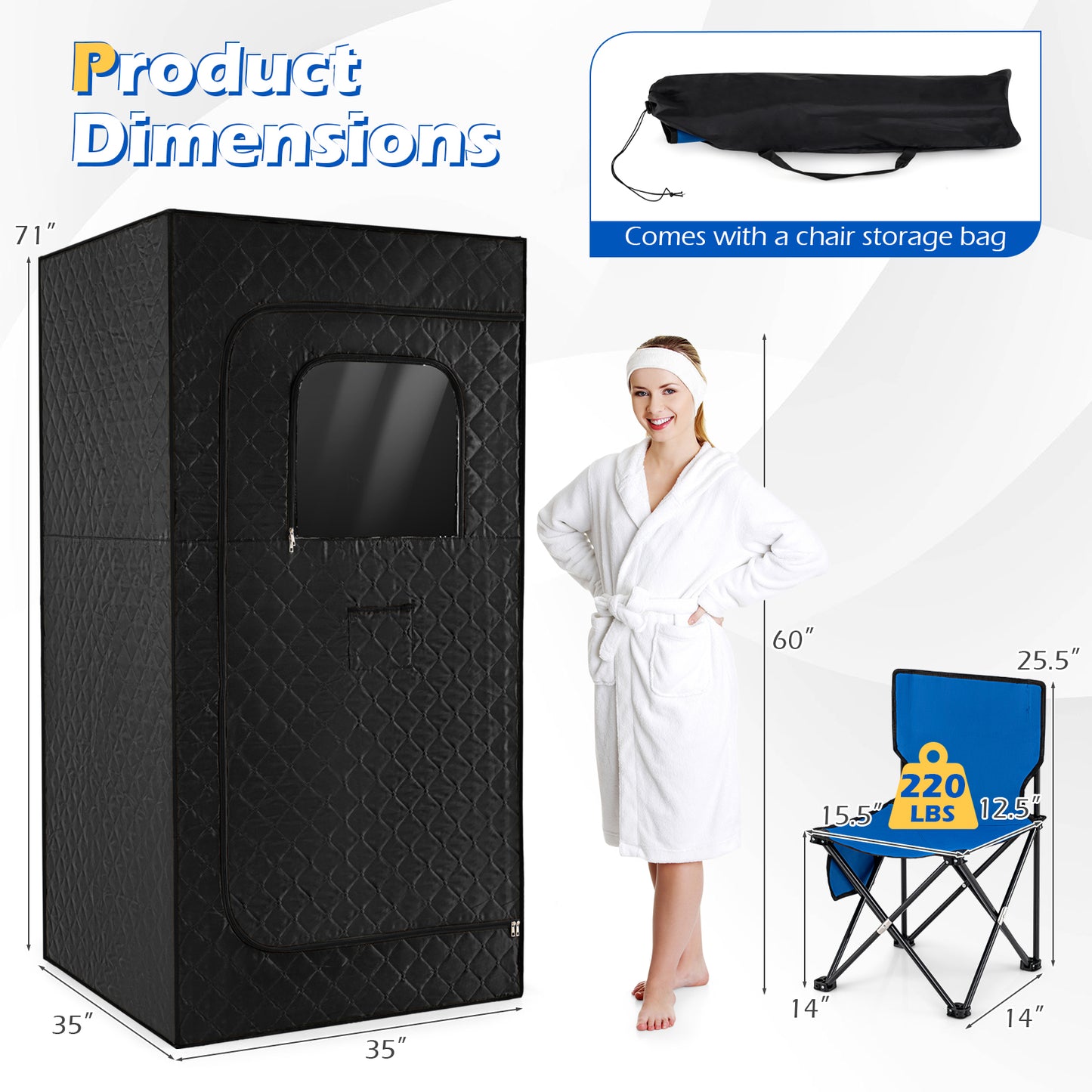 Portable Steam Sauna Box with 1200W Steamer & Chair
