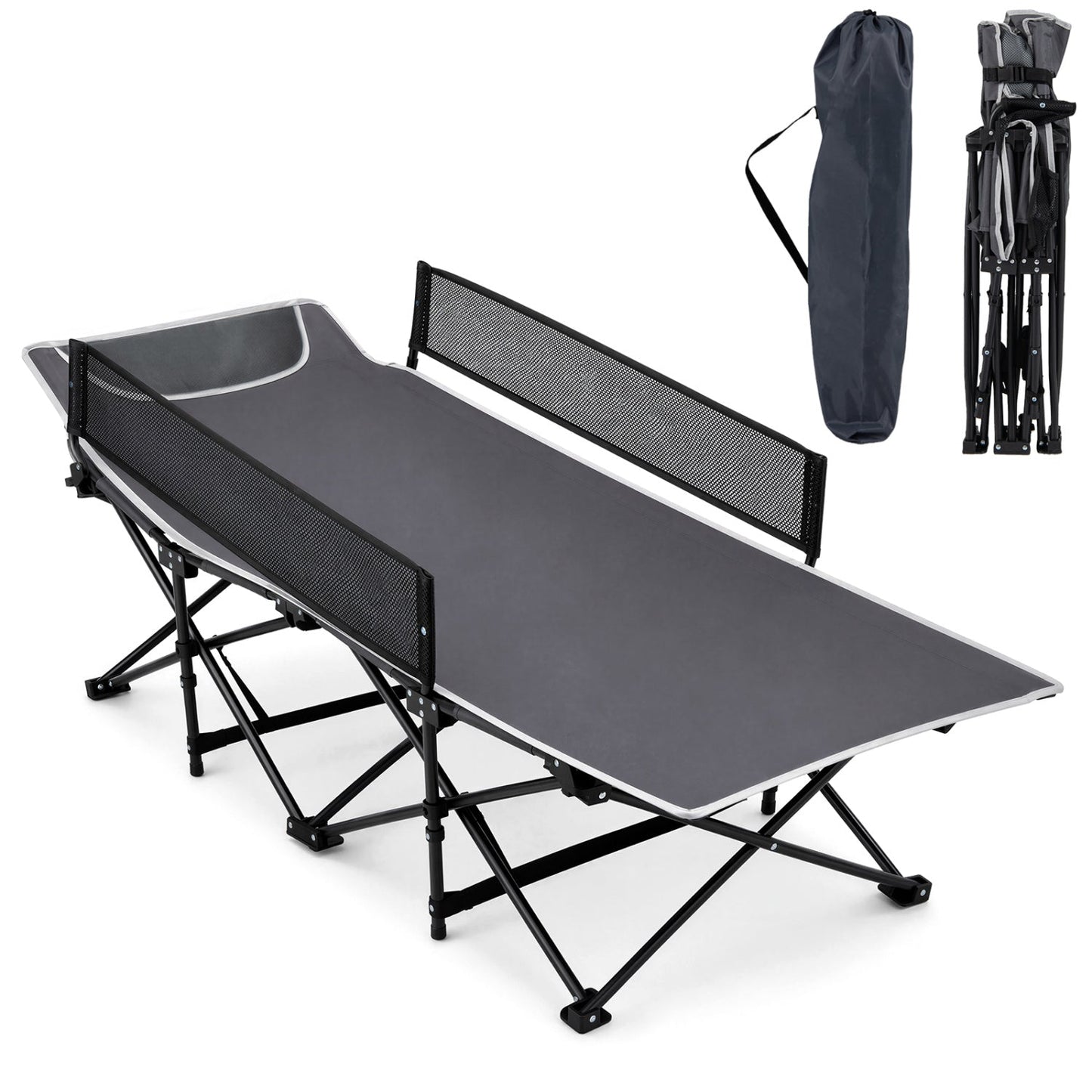 Portable Folding Camping Cot with Guardrail - 330 lbs Capacity