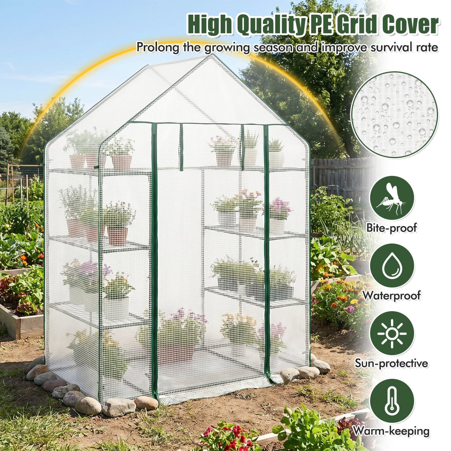 Portable Walk-in Greenhouse with 3 Tiers and 6 Shelves