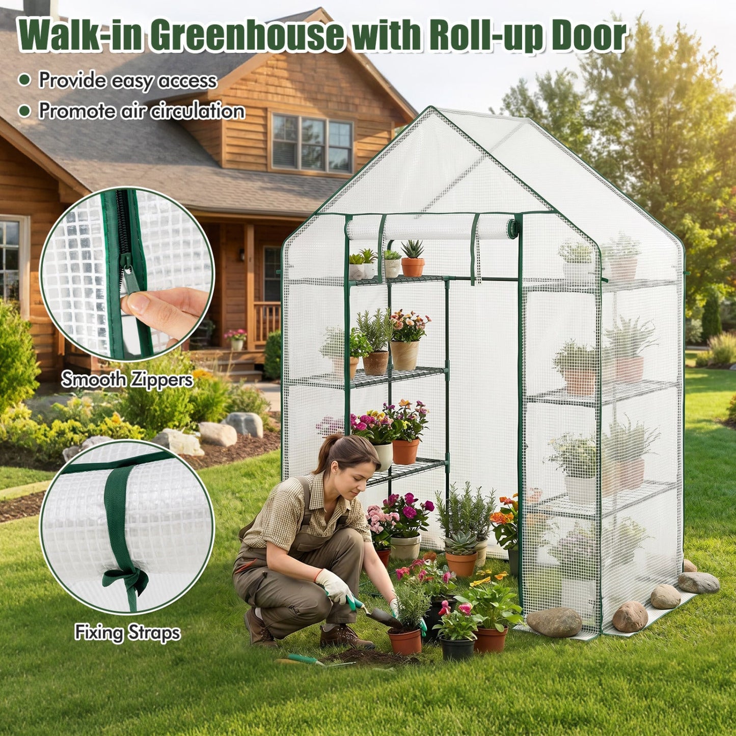 Portable Walk-in Greenhouse with 3 Tiers and 6 Shelves