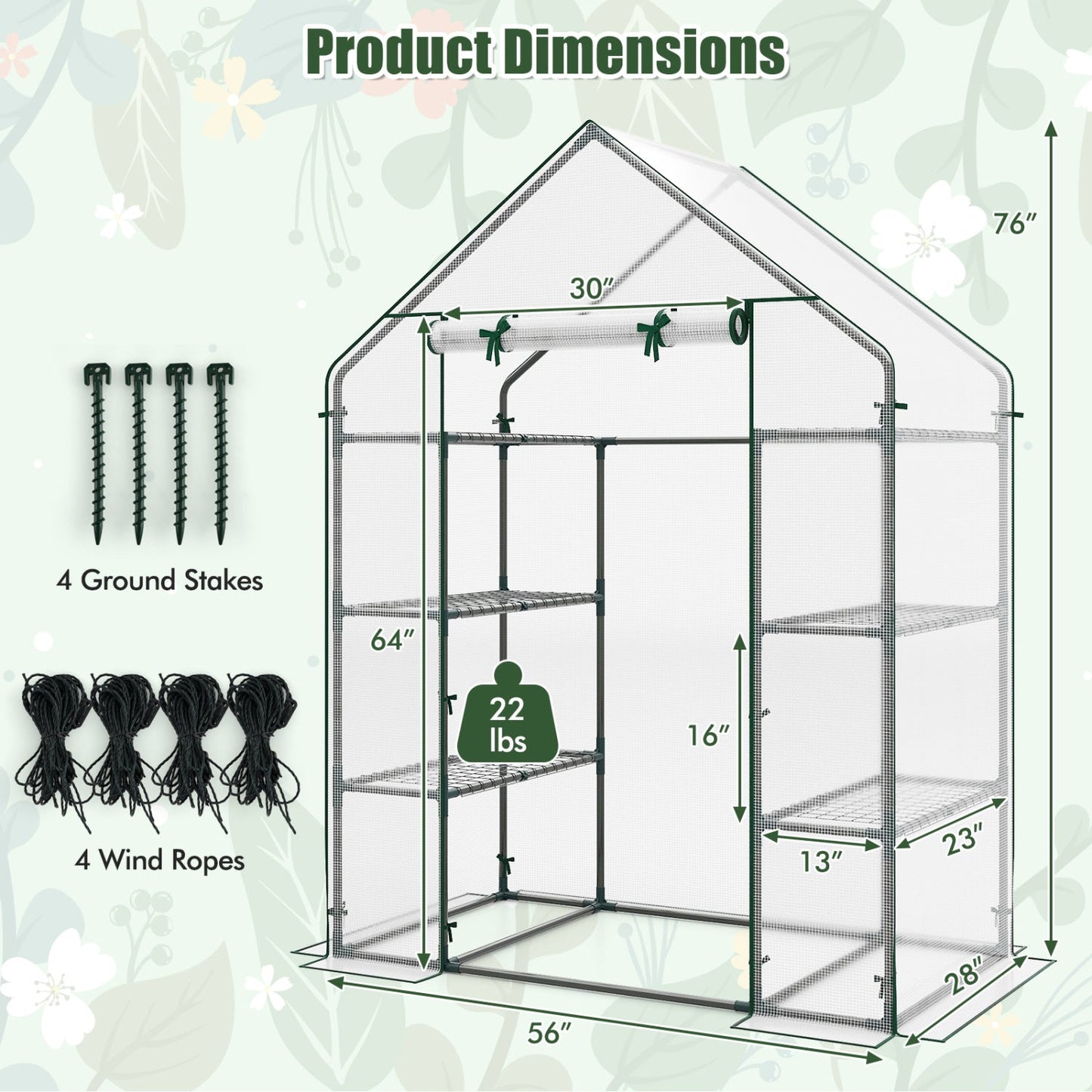 Portable Walk-in Greenhouse with 3 Tiers and 6 Shelves