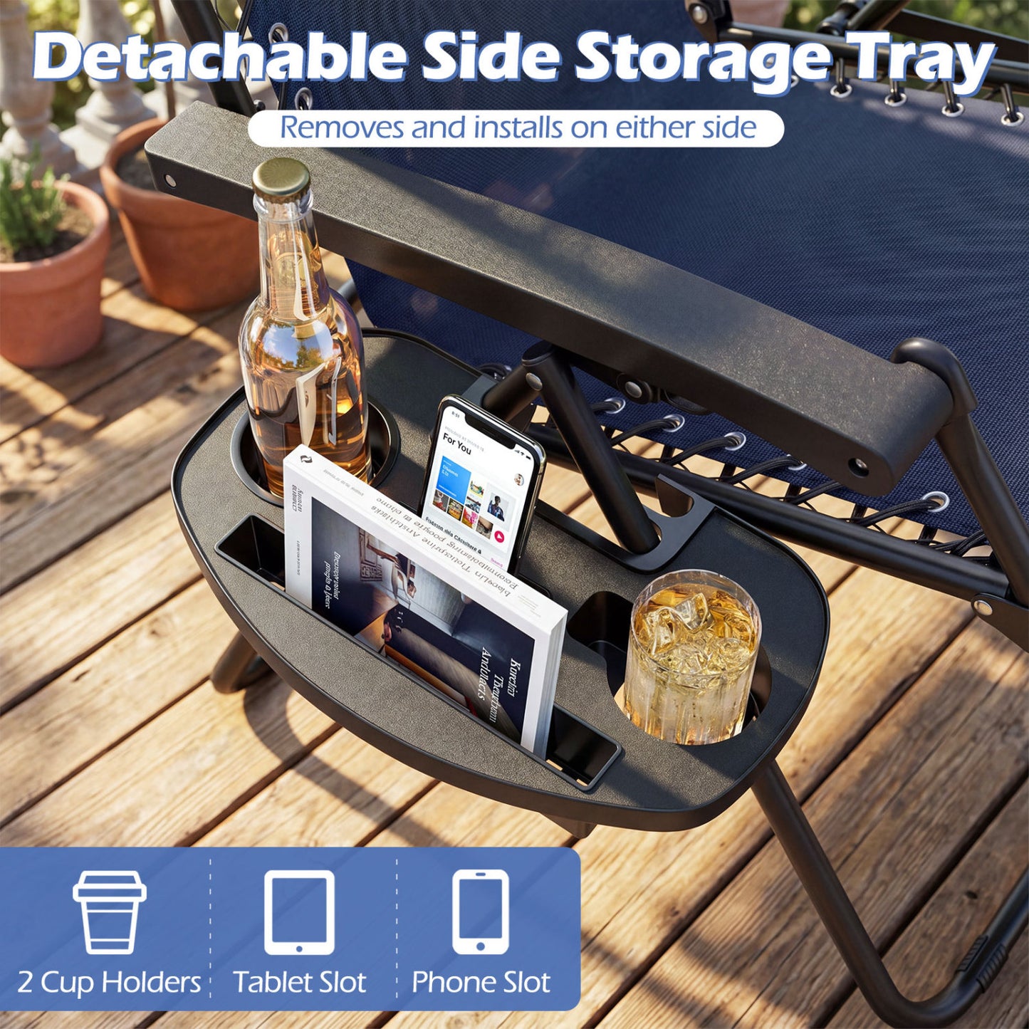Zero Gravity Lounge Chairs Set of 2 with Cup Holders