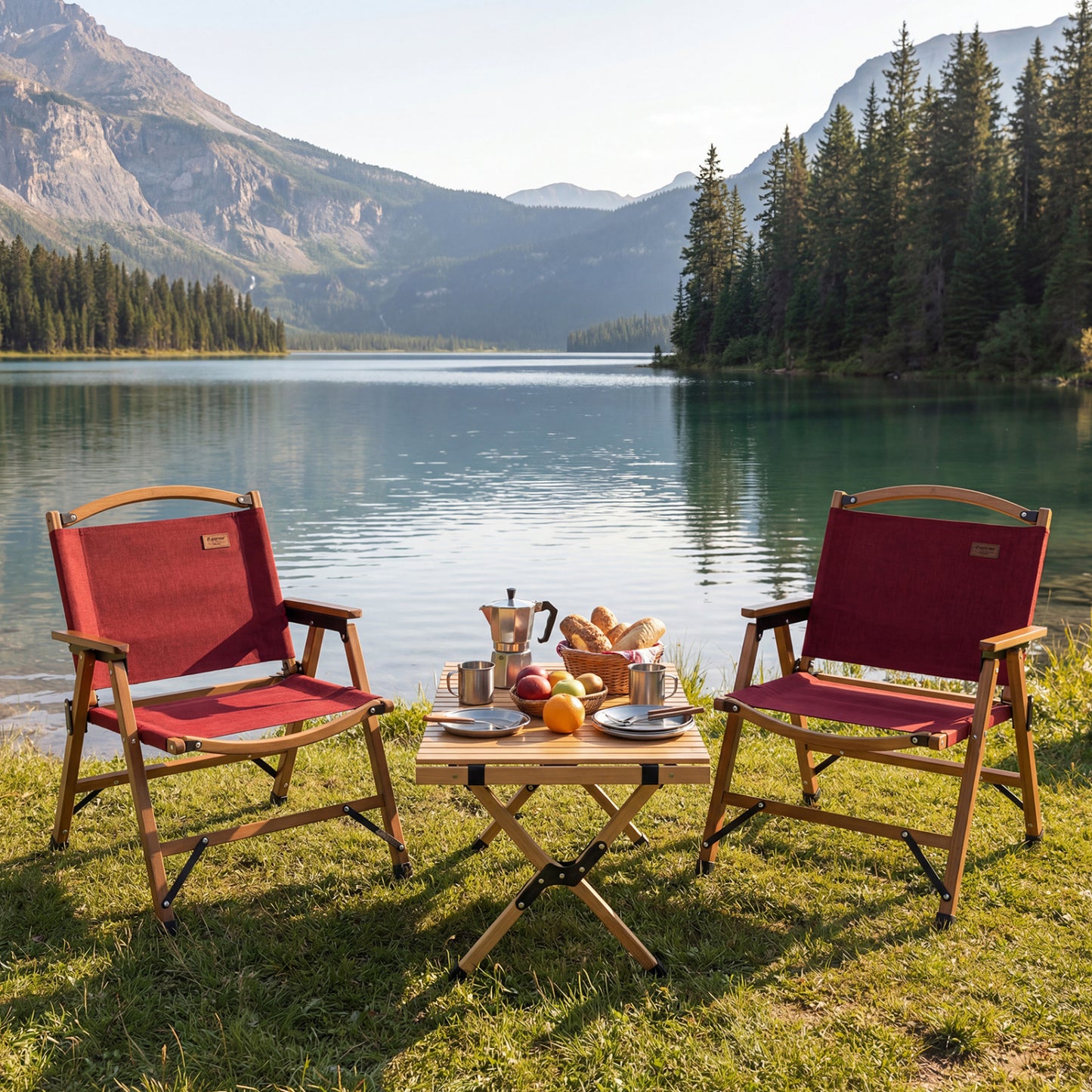 Folding Camping Chair with Bamboo Frame - Low Seat Height