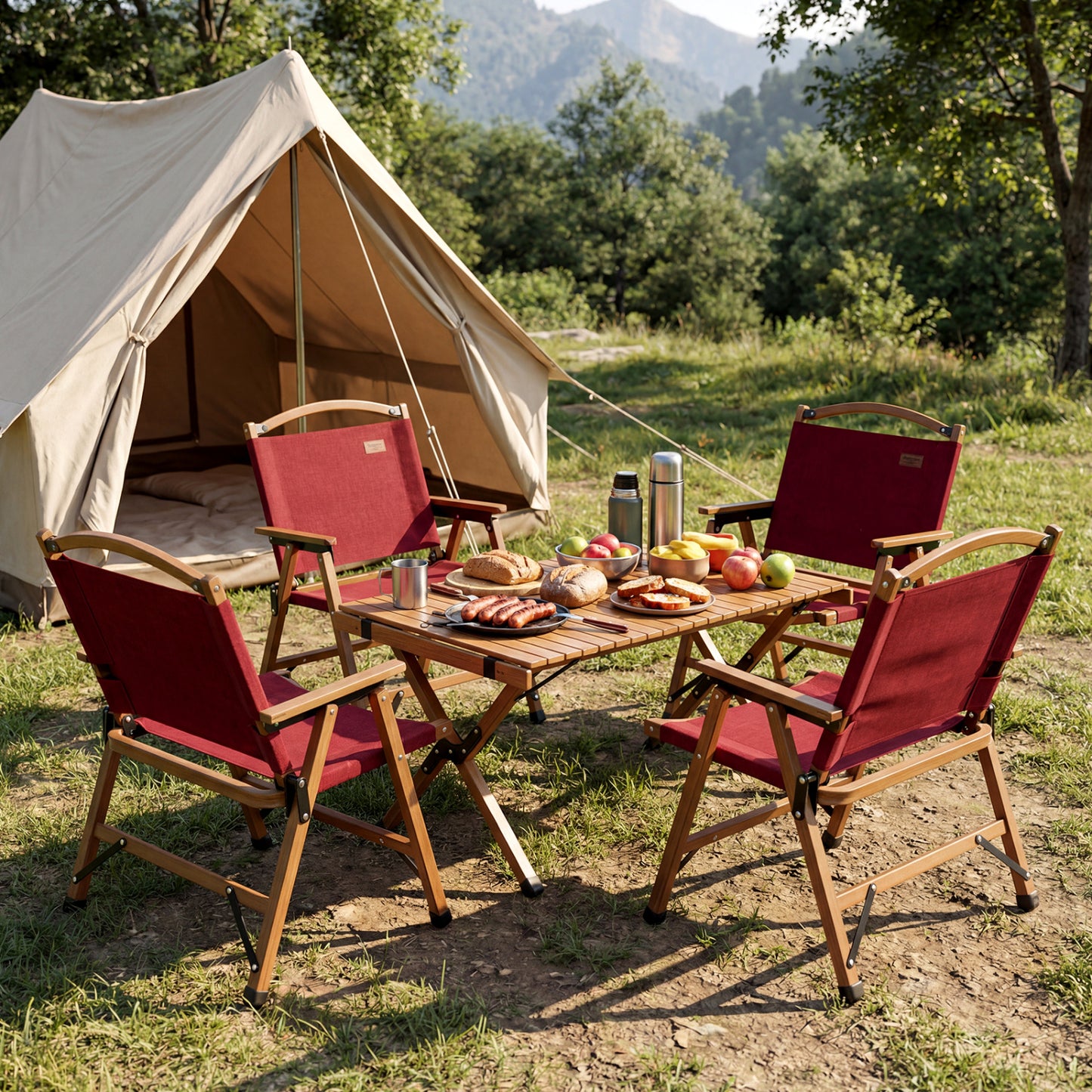 Folding Camping Chair with Bamboo Frame - Low Seat Height