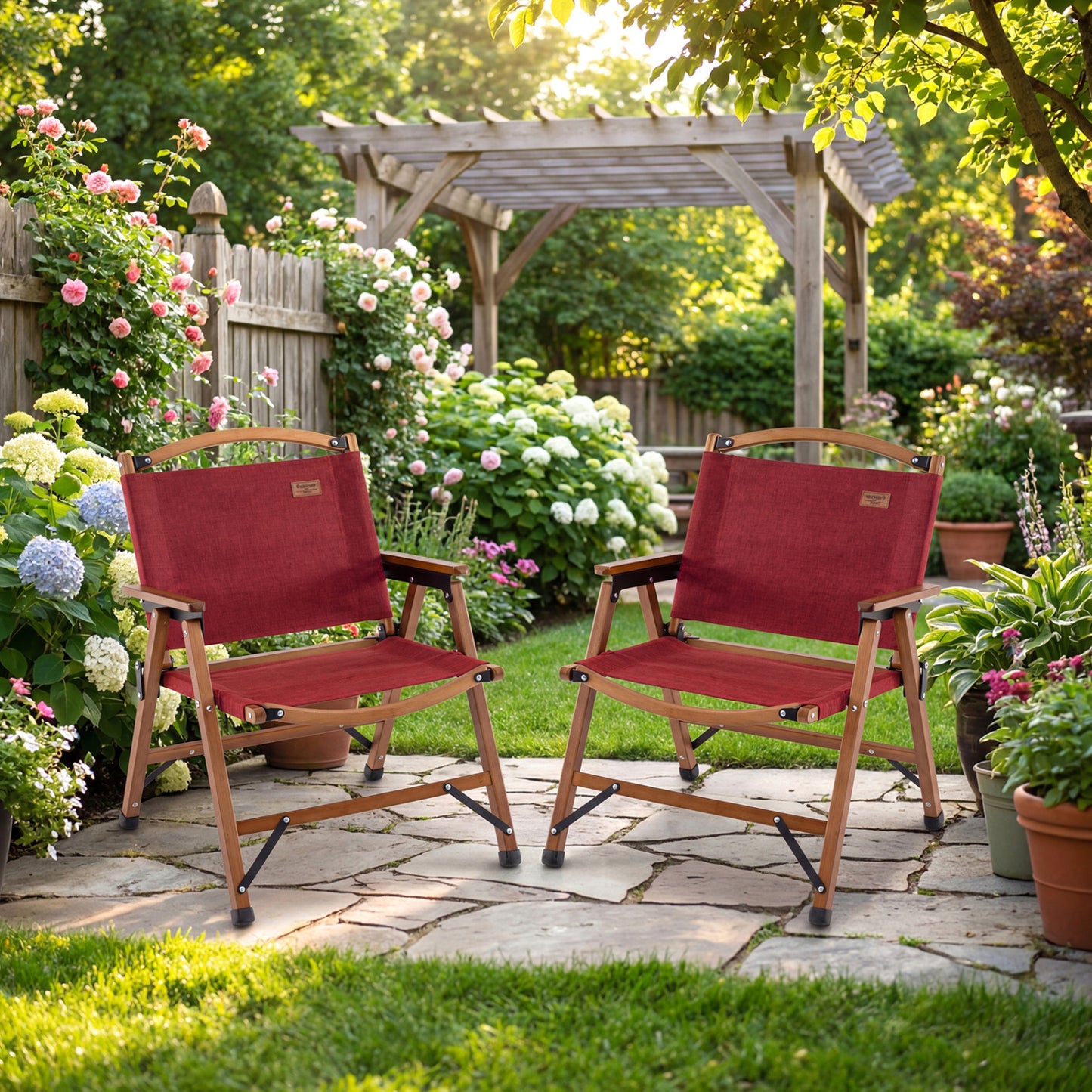 Folding Camping Chair with Bamboo Frame - Low Seat Height