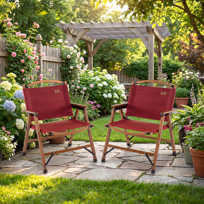 Folding Camping Chair with Bamboo Frame - Low Seat Height