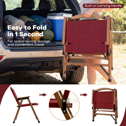 Folding Camping Chair with Bamboo Frame - Low Seat Height