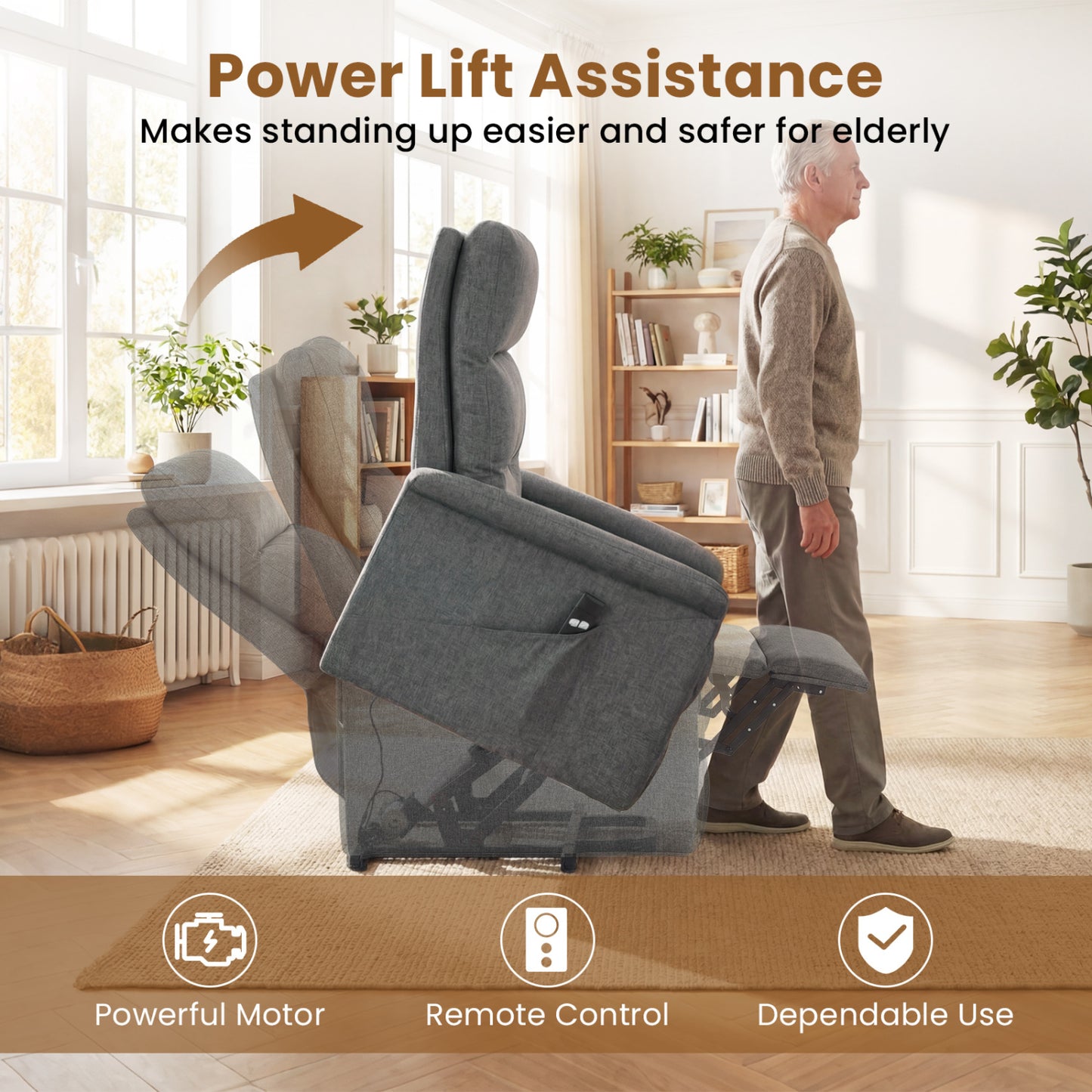 Power Lift Recliner Chair with Remote Control for Elderly