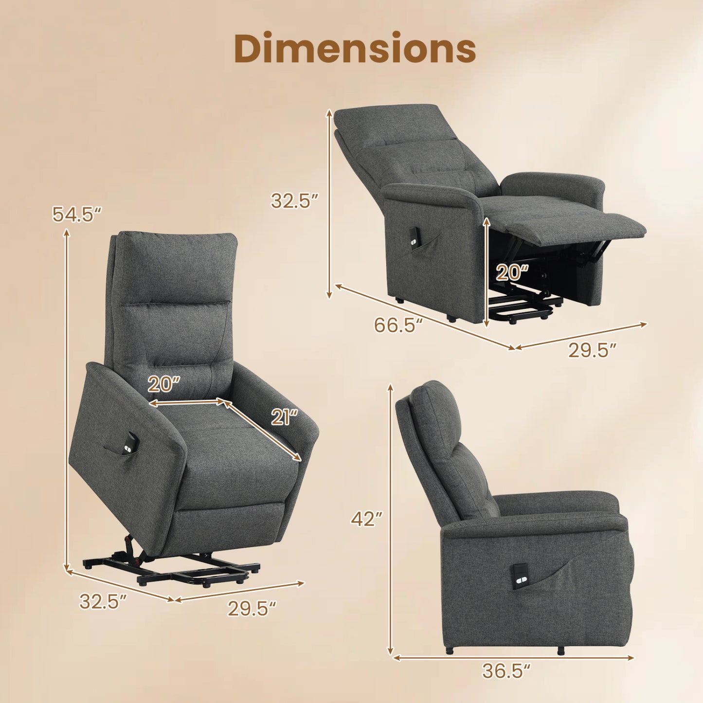 Power Lift Recliner Chair with Remote Control for Elderly