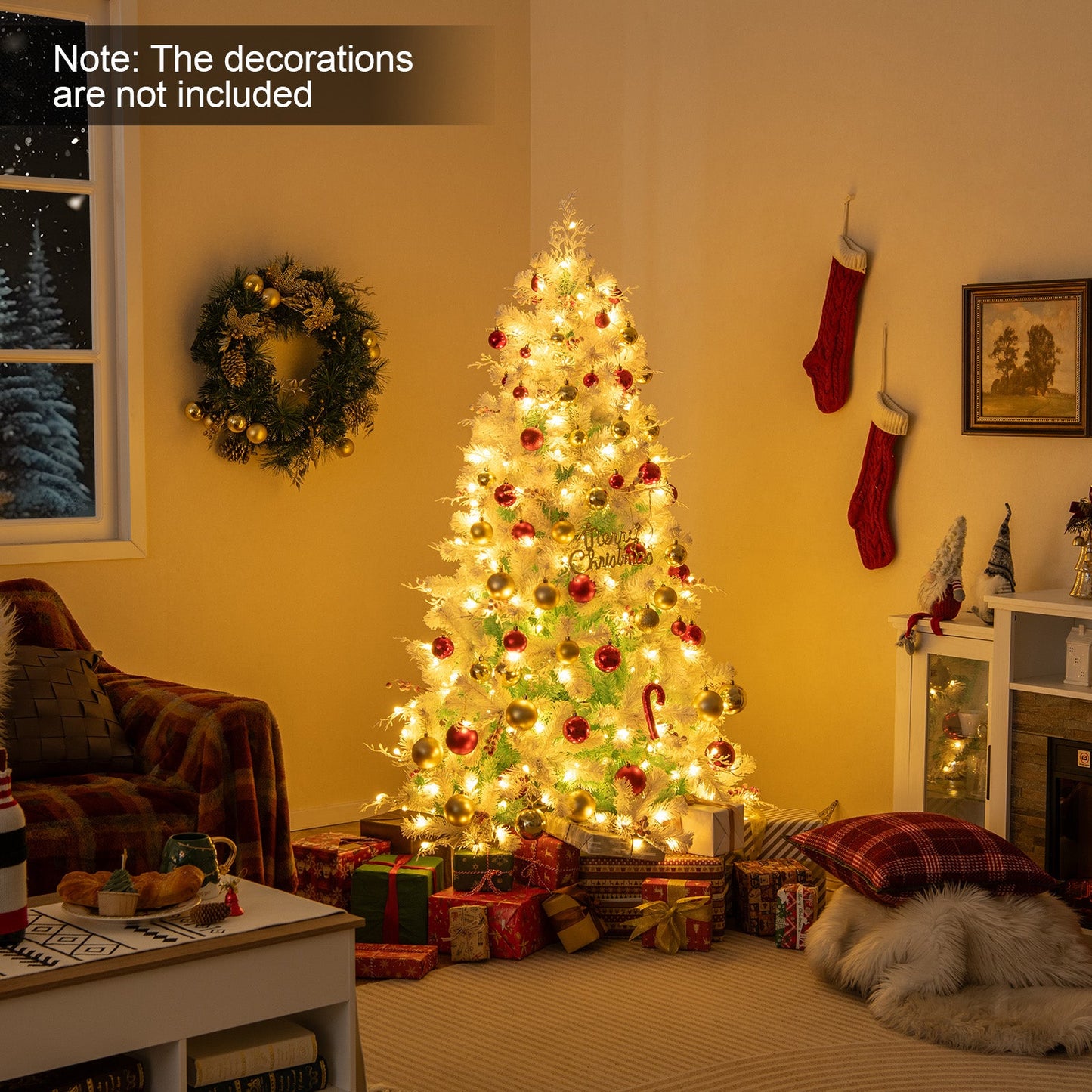 Pre-Lit Artificial Christmas Tree with Snow Flocked Branch Tips