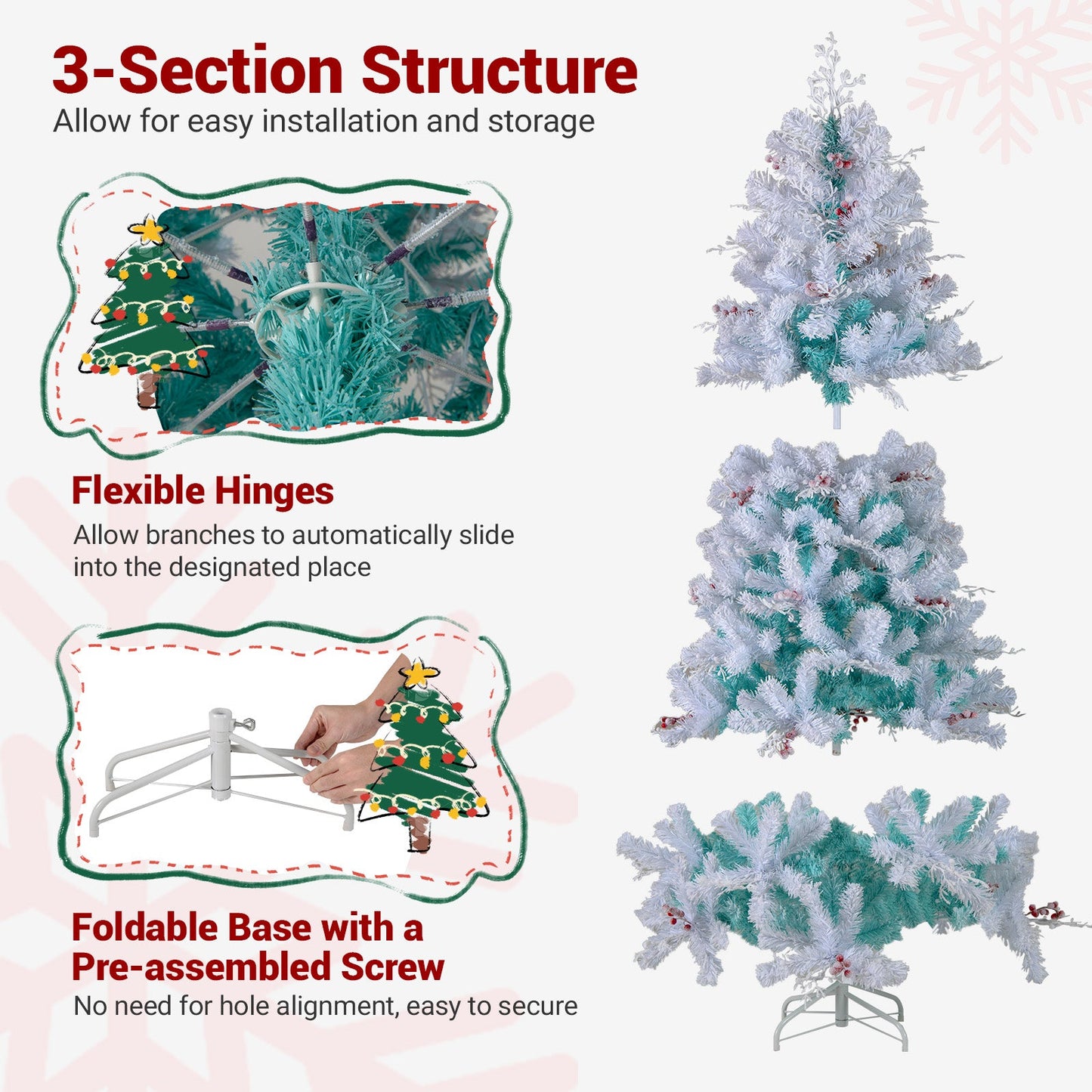Pre-Lit Artificial Christmas Tree with Snow Flocked Branch Tips