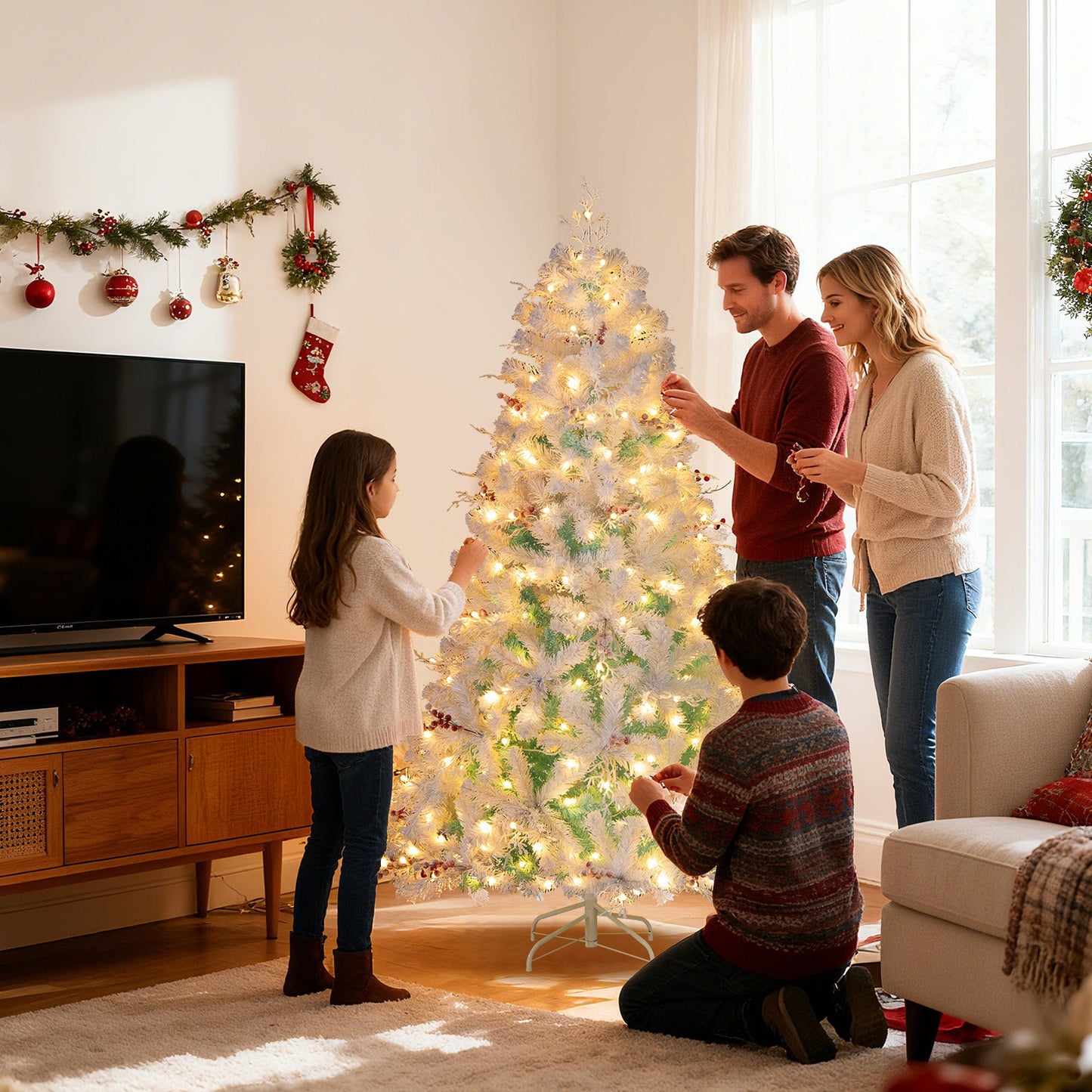 Pre-Lit Artificial Christmas Tree with Snow Flocked Branch Tips