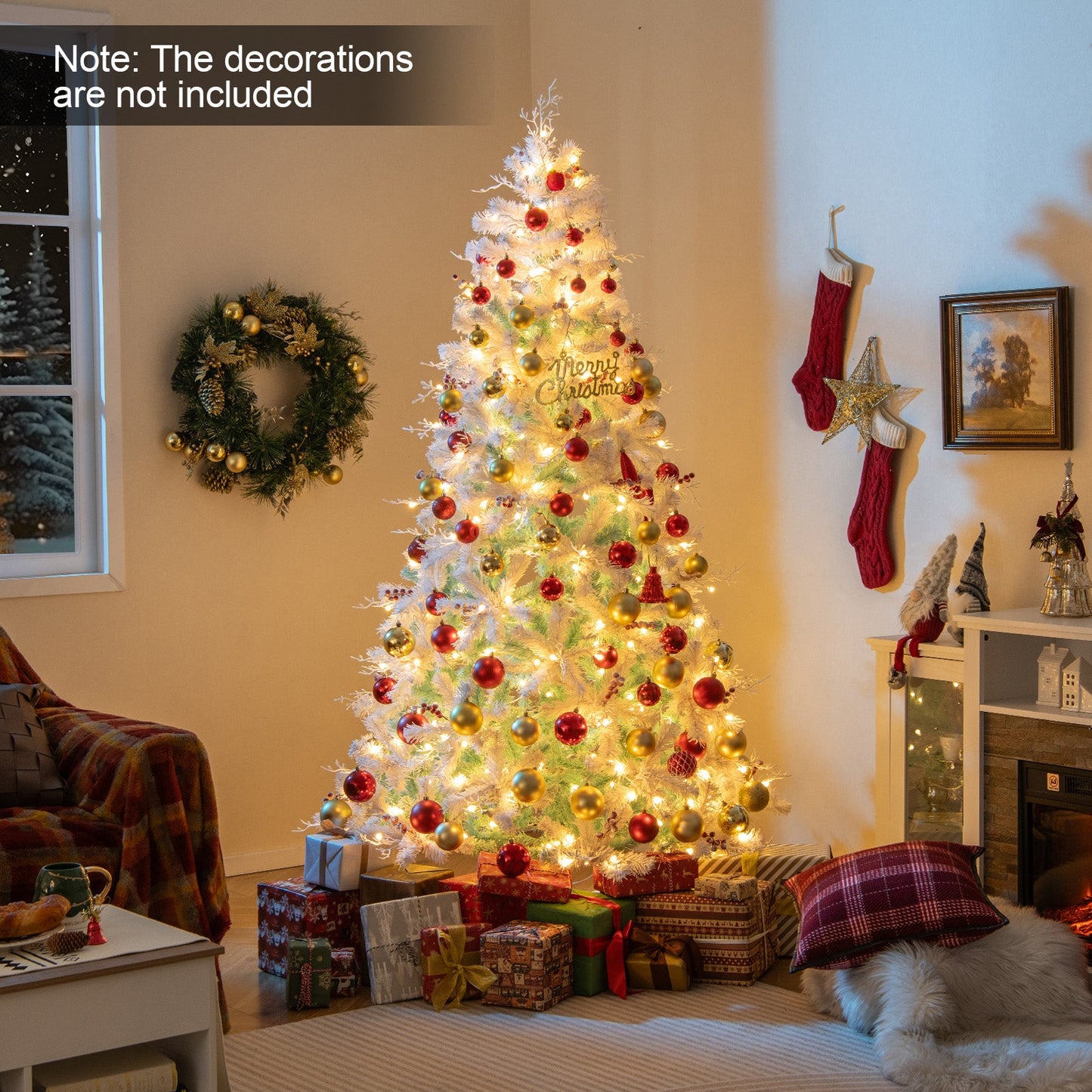 Pre-Lit Artificial Christmas Tree with Snow Flocked Branch Tips