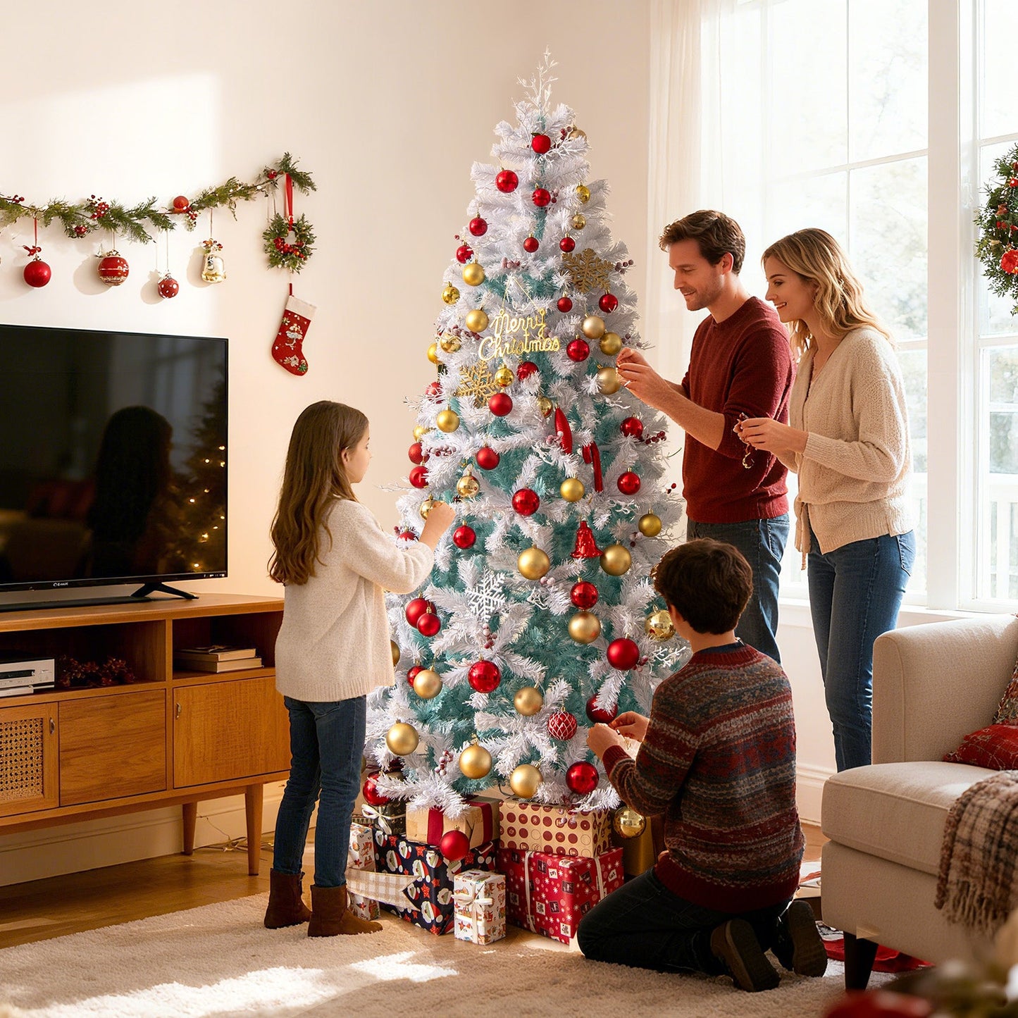 Pre-Lit Artificial Christmas Tree with Snow Flocked Branch Tips