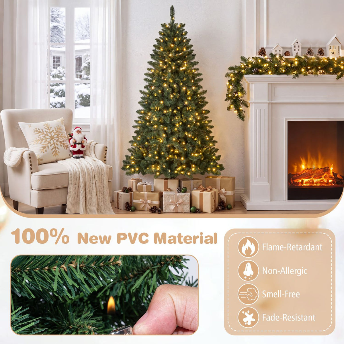 Pre-Lit Artificial Half National Christmas Tree with 8 Flash Modes