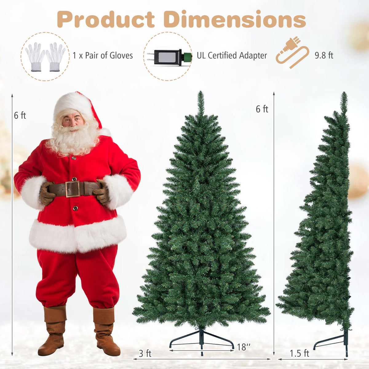 Pre-Lit Artificial Half National Christmas Tree with 8 Flash Modes