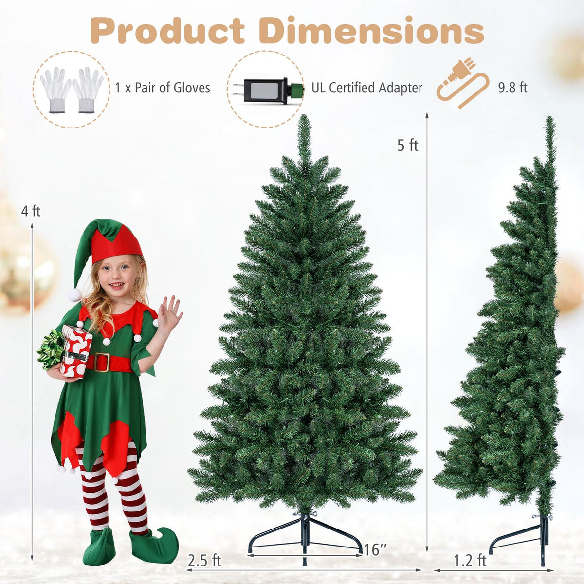 Pre-Lit Artificial Half National Christmas Tree with 8 Flash Modes