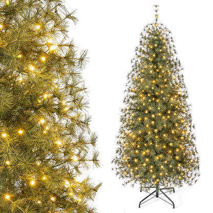 Pre-Lit Pine Christmas Tree with 225 Warm White LED Lights and 8-Mode for Holiday Home Decoration-6 ft