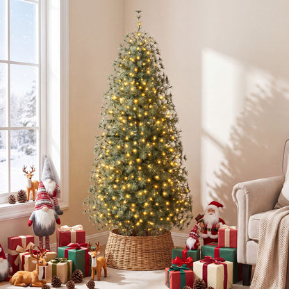 Pre-Lit Pine Christmas Tree with 225 Warm White LED Lights and 8-Mode for Holiday Home Decoration-6 ft