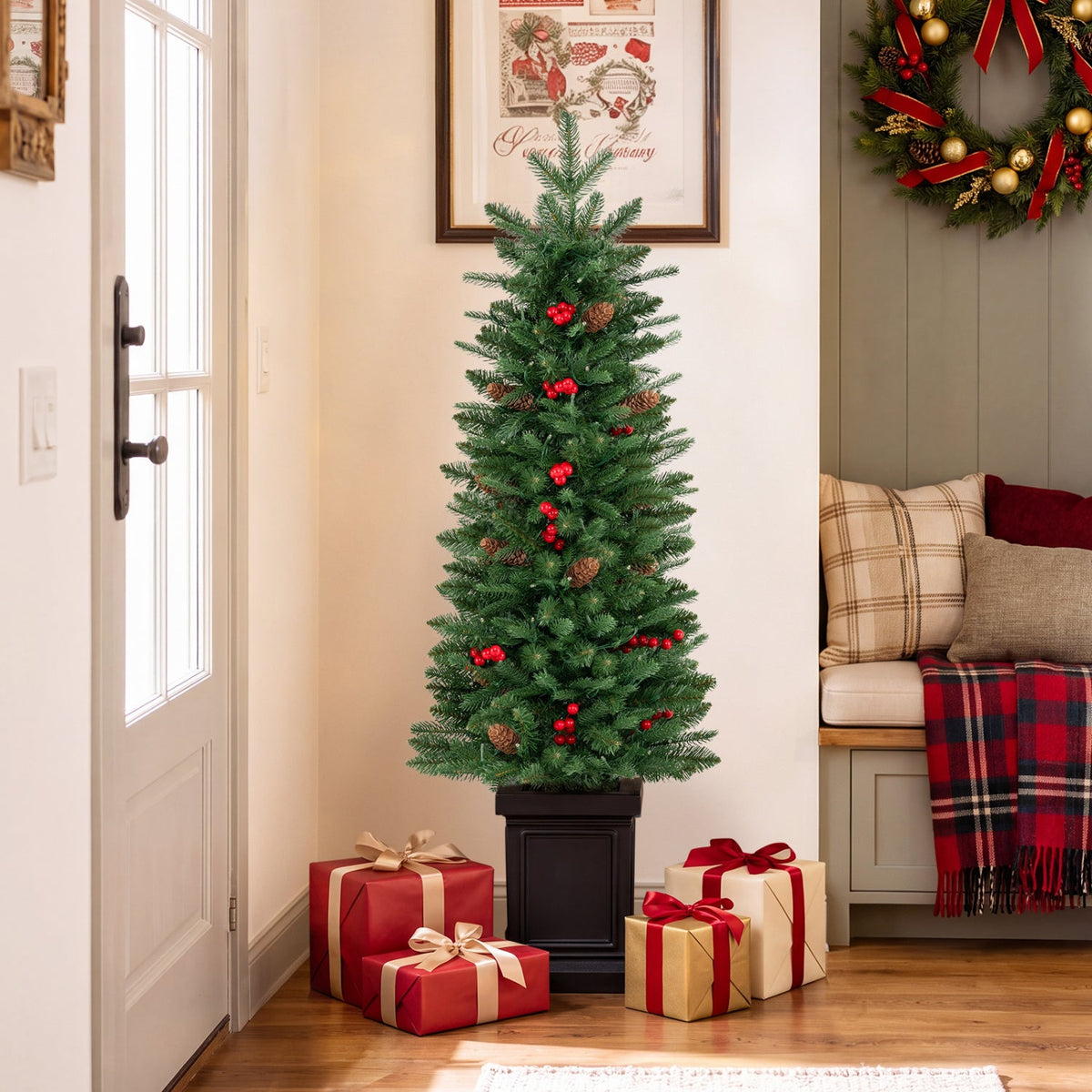 Pre-Lit Potted Christmas Tree with Warm White LED Lights