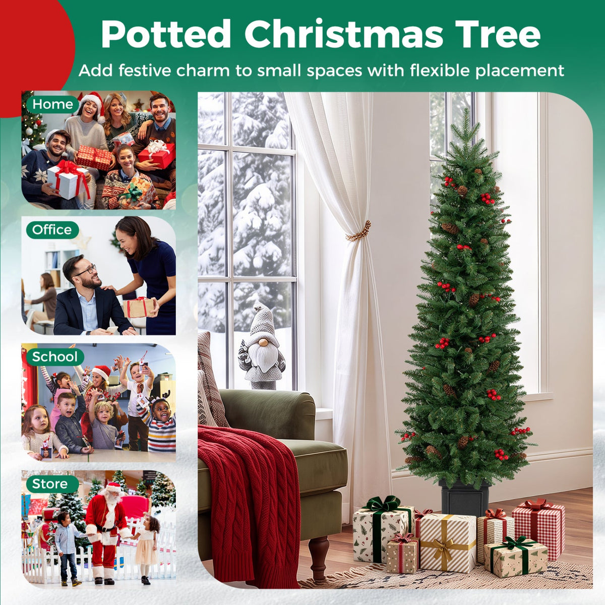 Pre-Lit Potted Christmas Tree with Warm White LED Lights