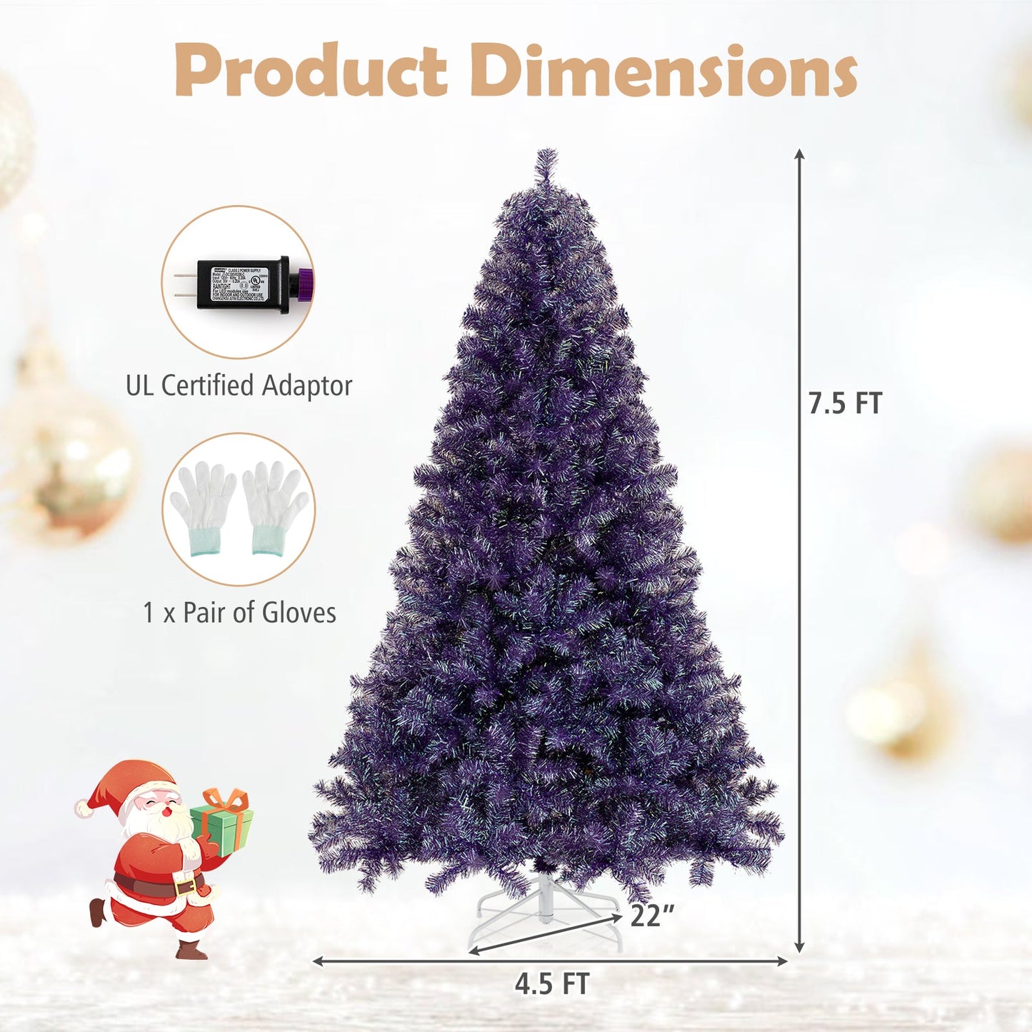 Pre-Lit Tinsel Christmas Tree Artificial Xmas Tree with Lush Branch Tips and Warm White LED Lights