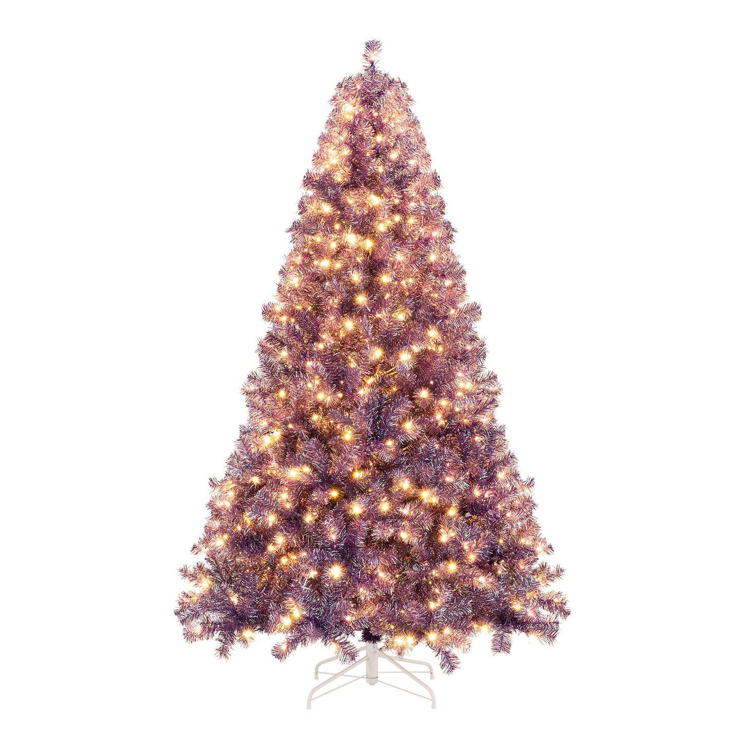 Pre-Lit Tinsel Christmas Tree Artificial Xmas Tree with Lush Branch Tips and Warm White LED Lights