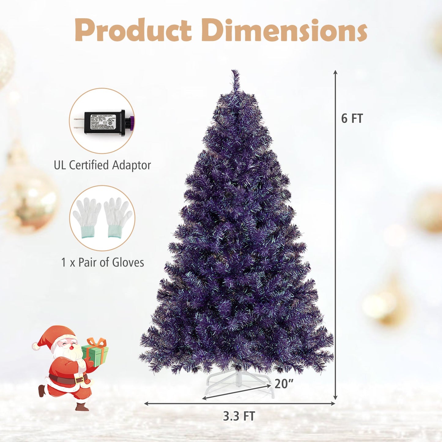 Pre-Lit Tinsel Christmas Tree Artificial Xmas Tree with Lush Branch Tips and Warm White LED Lights