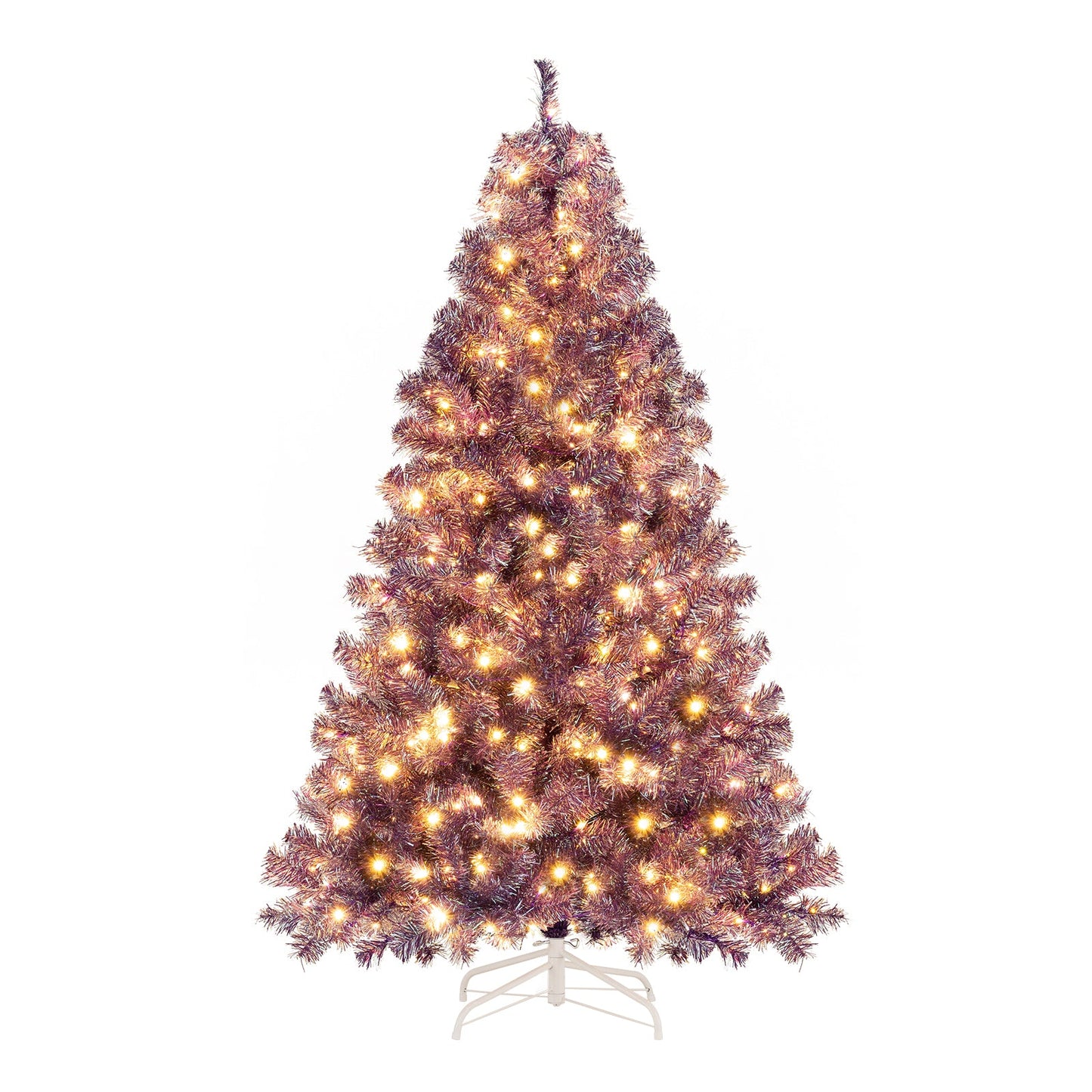 Pre-Lit Tinsel Christmas Tree Artificial Xmas Tree with Lush Branch Tips and Warm White LED Lights