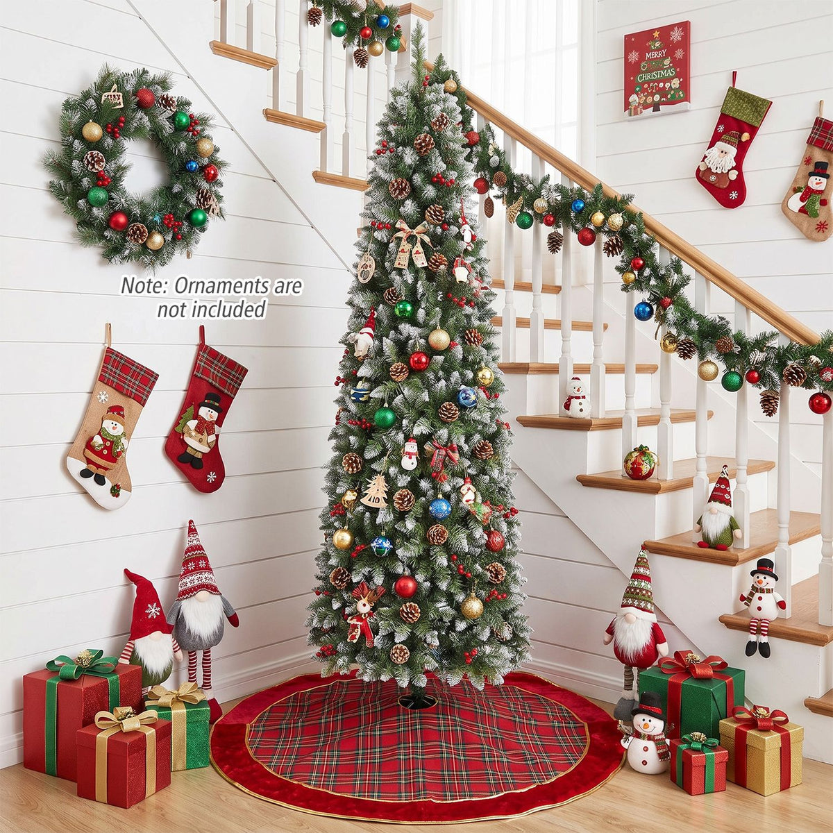 Pre-lit Artificial Pencil Christmas Tree with Pine Cones and Red Berries