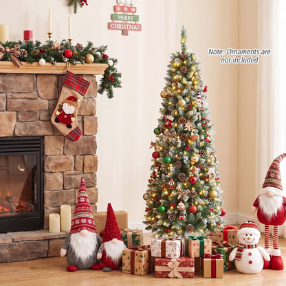 Pre-lit Artificial Pencil Christmas Tree with Pine Cones and Red Berries