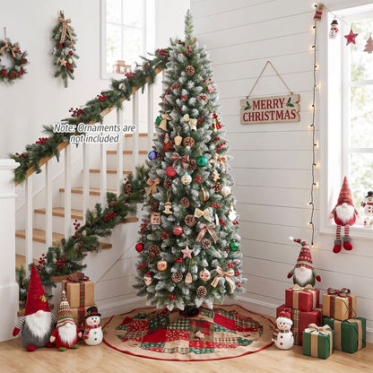 Pre-lit Artificial Pencil Christmas Tree with Pine Cones and Red Berries