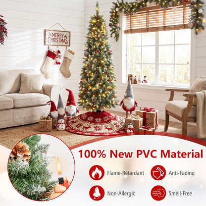 Pre-lit Artificial Pencil Christmas Tree with Pine Cones and Red Berries