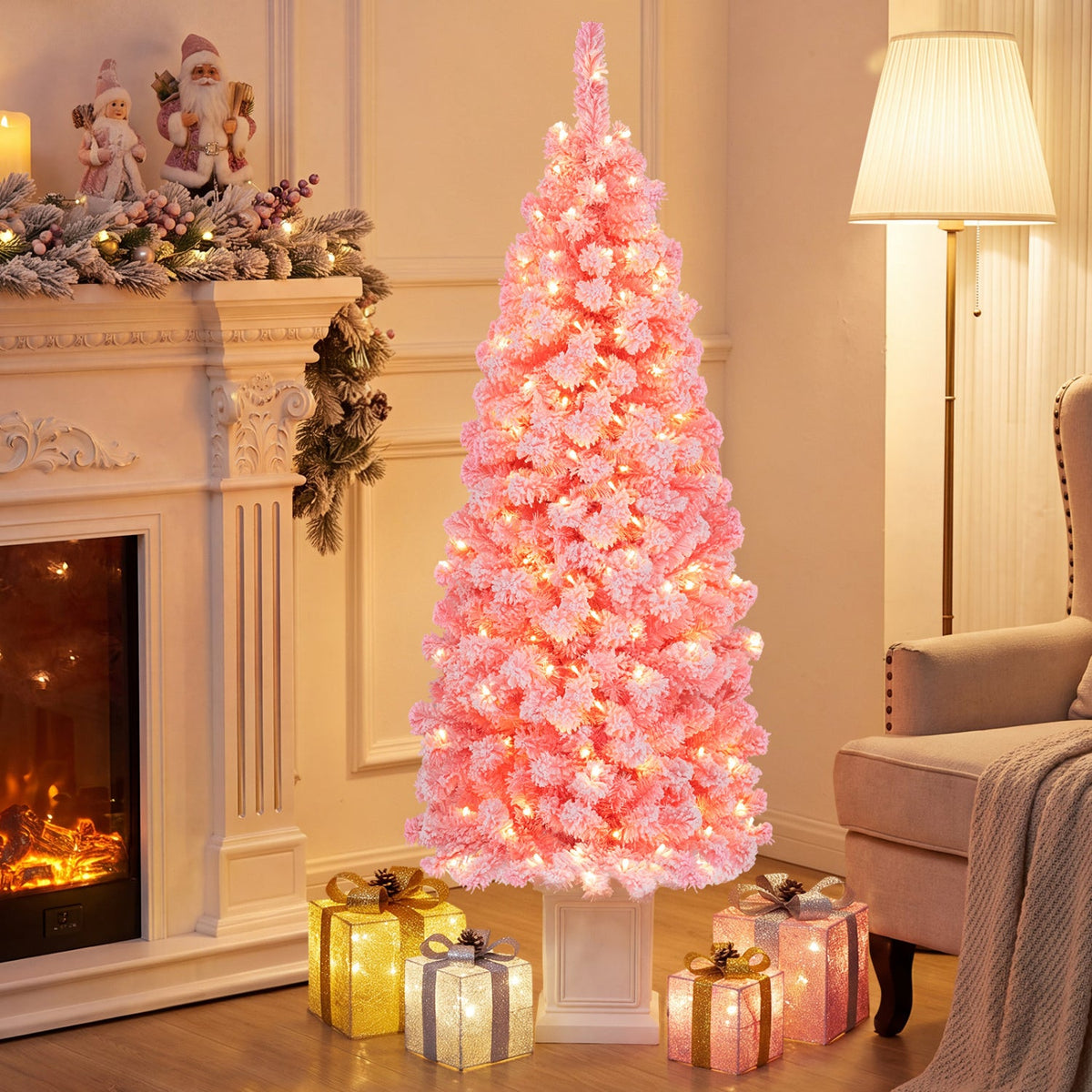 Pre-Lit Potted Christmas Tree with Warm White LED Lights