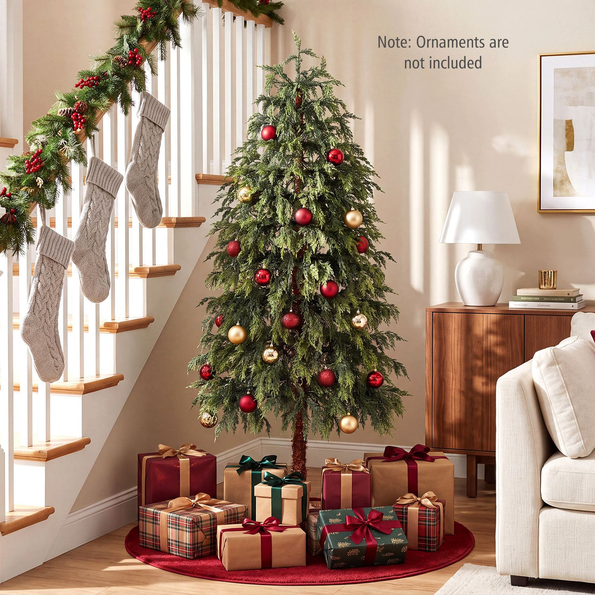 Prelit Artificial Christmas Tree with Warm White and Multicolor LED Lights-6FT