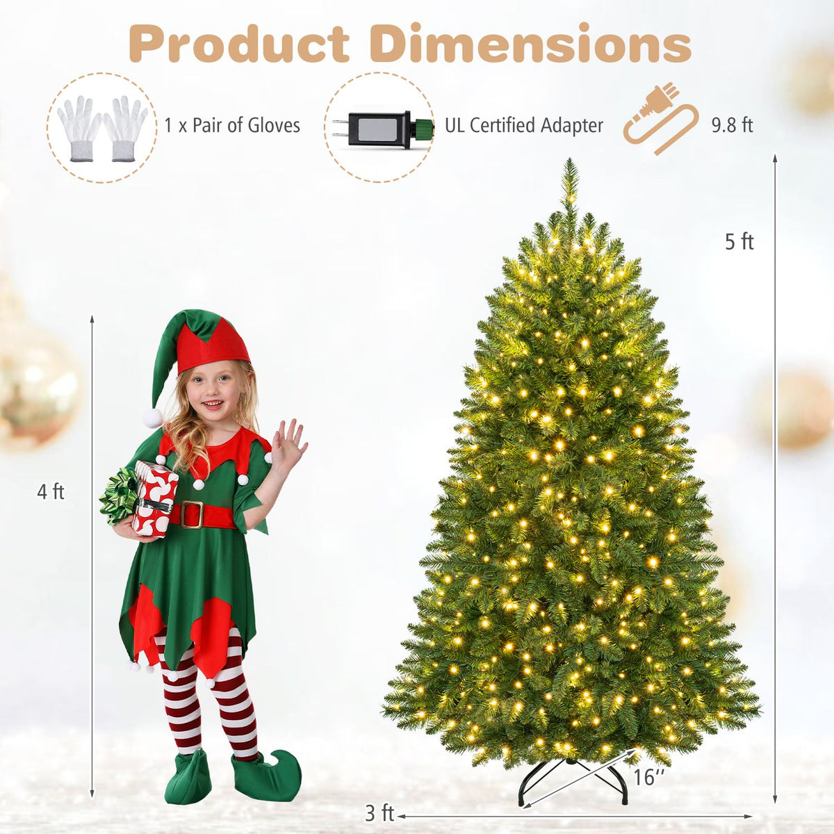 Premium Hinged Artificial Fir Christmas Tree with LED Lights