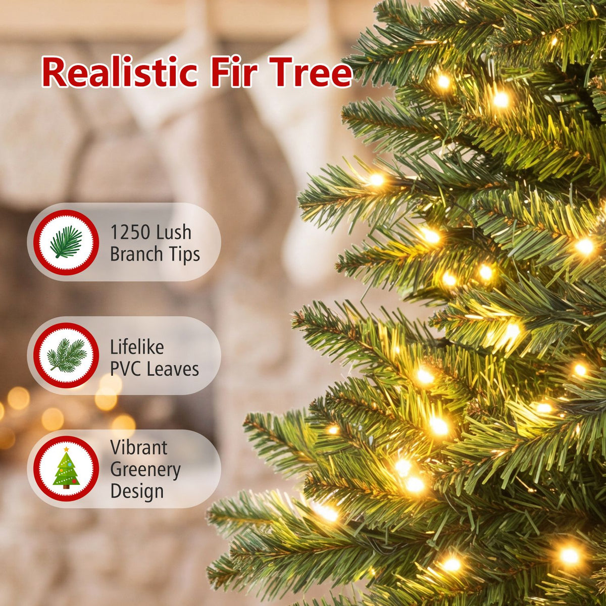 Premium Hinged Artificial Fir Christmas Tree with LED Lights