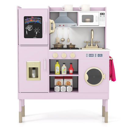 Pretend Play Kitchen Toy Kitchen Playset with Range Hood Ice Maker and Telephone