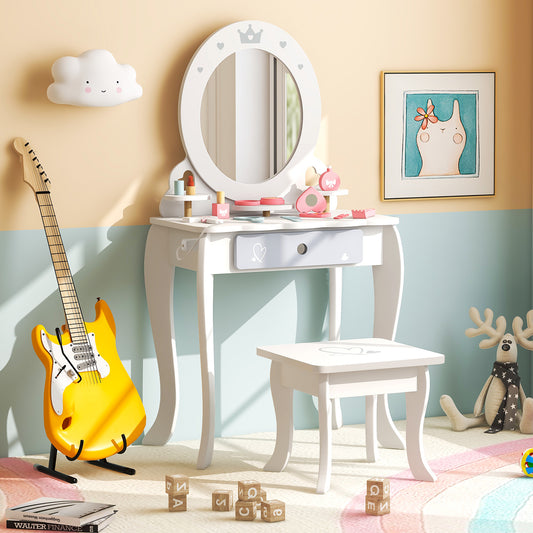 Kids 2-in-1 Princess Vanity Table and Chair Set with Mirror