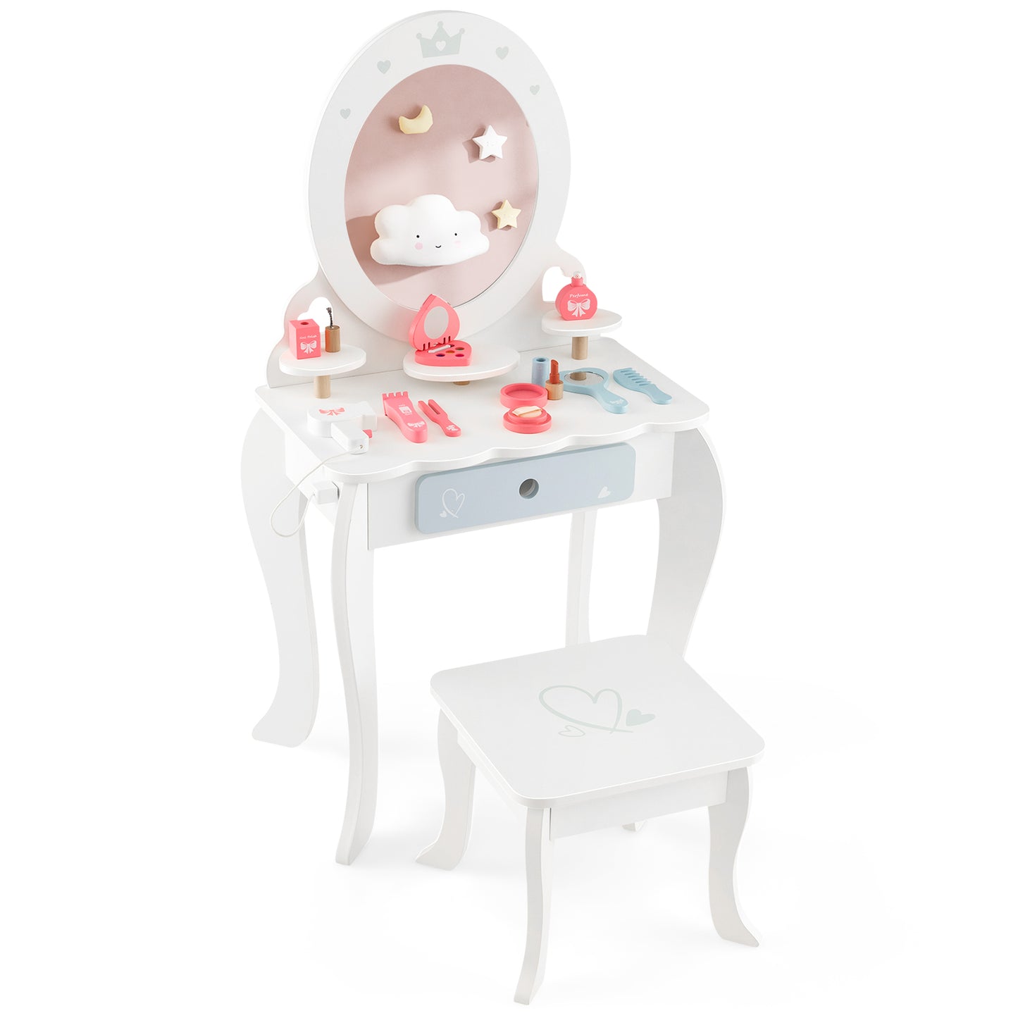 Kids 2-in-1 Princess Vanity Table and Chair Set with Mirror