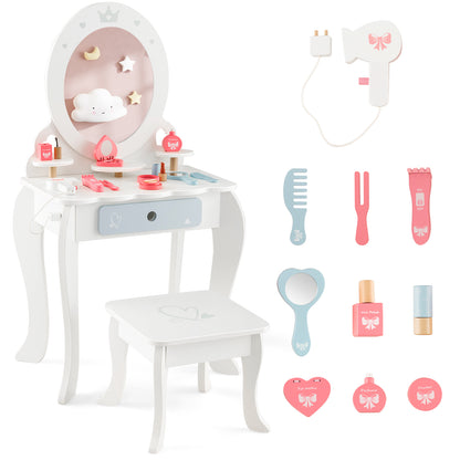 Kids 2-in-1 Princess Vanity Table and Chair Set with Mirror