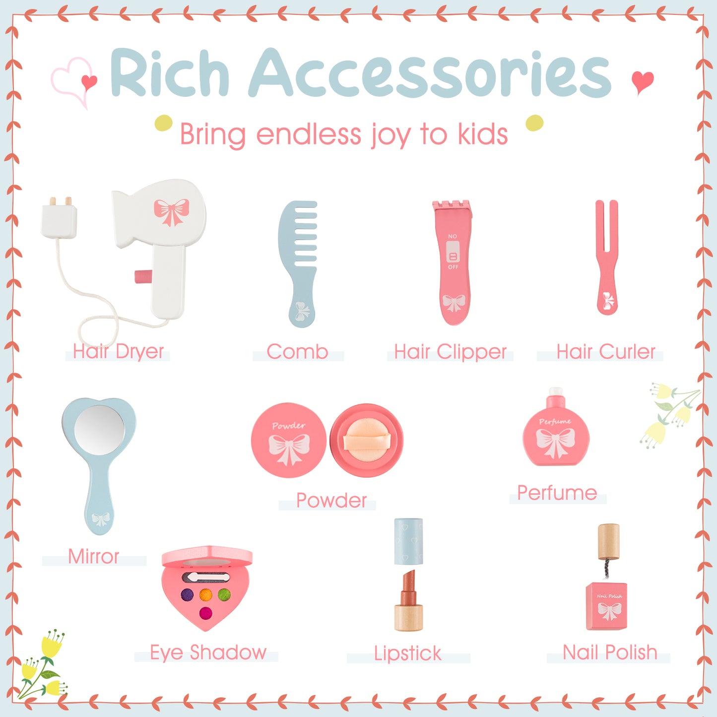 Kids 2-in-1 Princess Vanity Table and Chair Set with Mirror