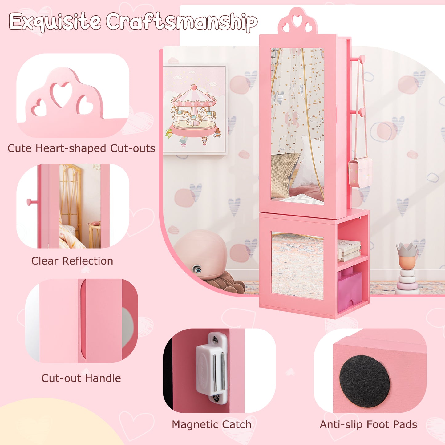 Kids Vanity Table & Stool Set with Full-Length Mirror