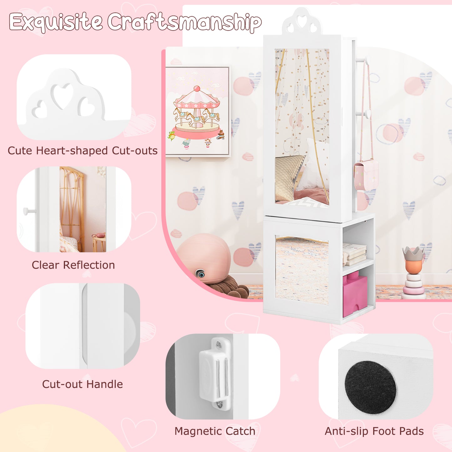 Kids Vanity Table & Stool Set with Full-Length Mirror