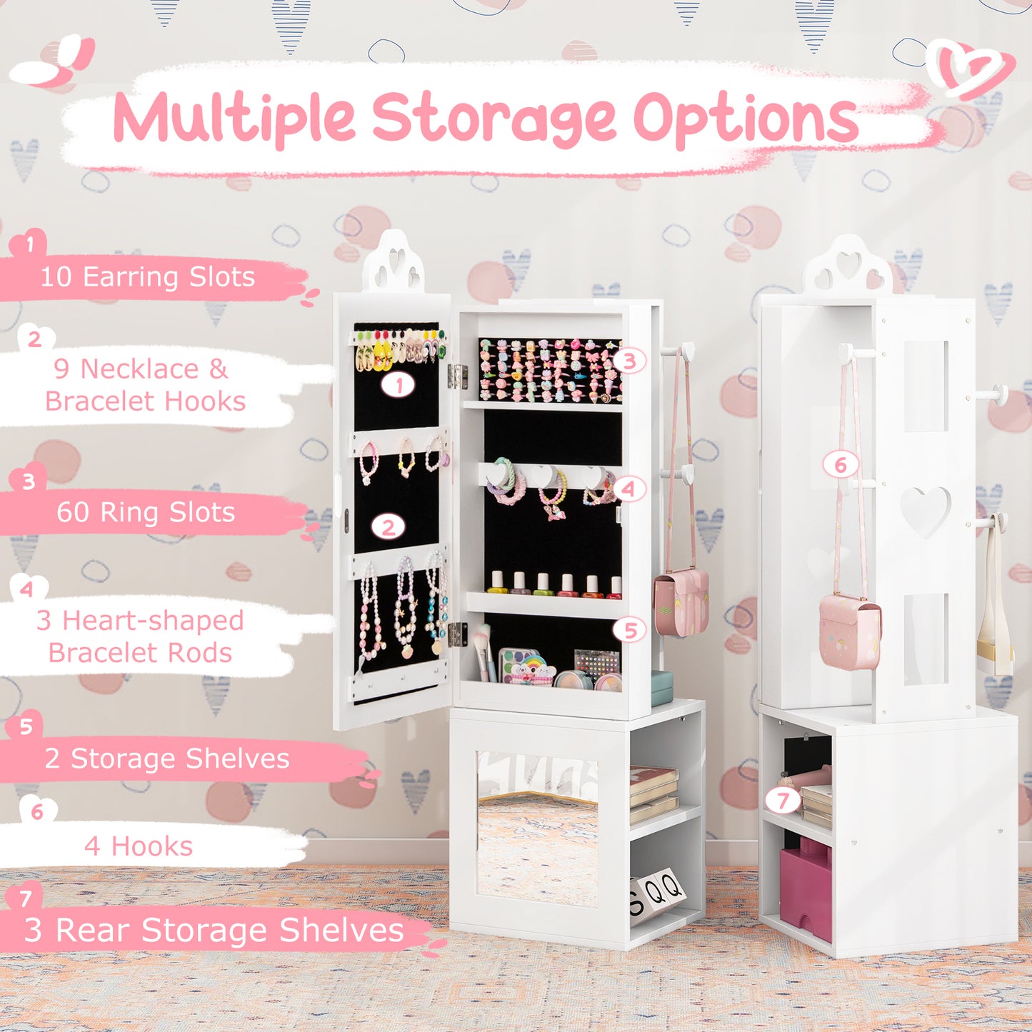 Kids Vanity Table & Stool Set with Full-Length Mirror