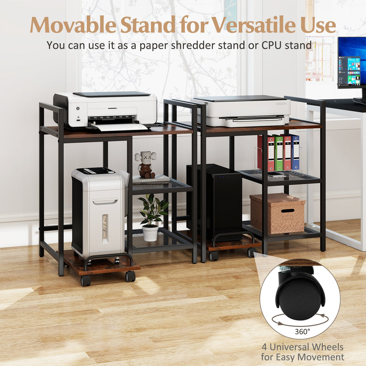 Printer Stand with Charging Station and Storage Shelves